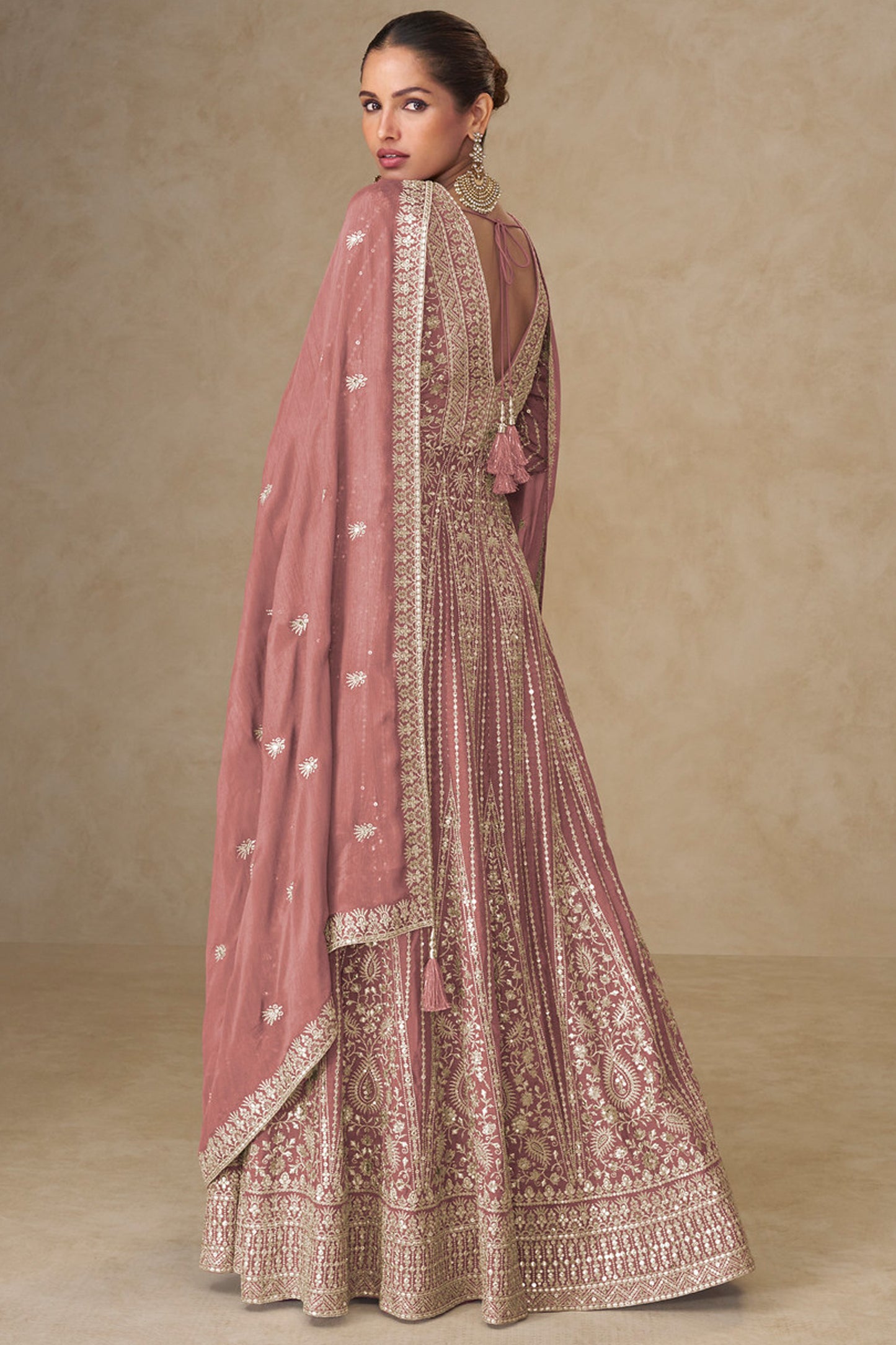 Peach Designer Wedding Function Anarkali Gown 
