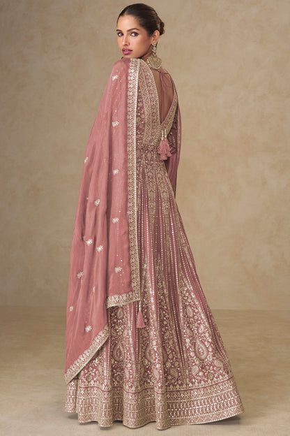Peach Designer Wedding Function Anarkali Gown 