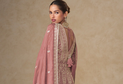 Peach Traditional Indian Anarkali Gown for Women Ethnic Wear