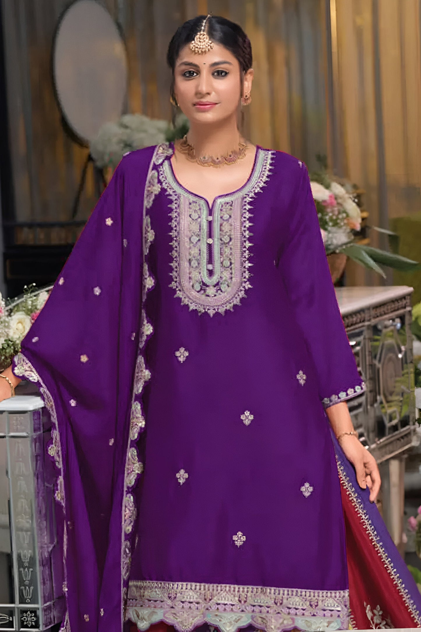 USA Purple Designer Traditional Occasion Palazzo Suit
