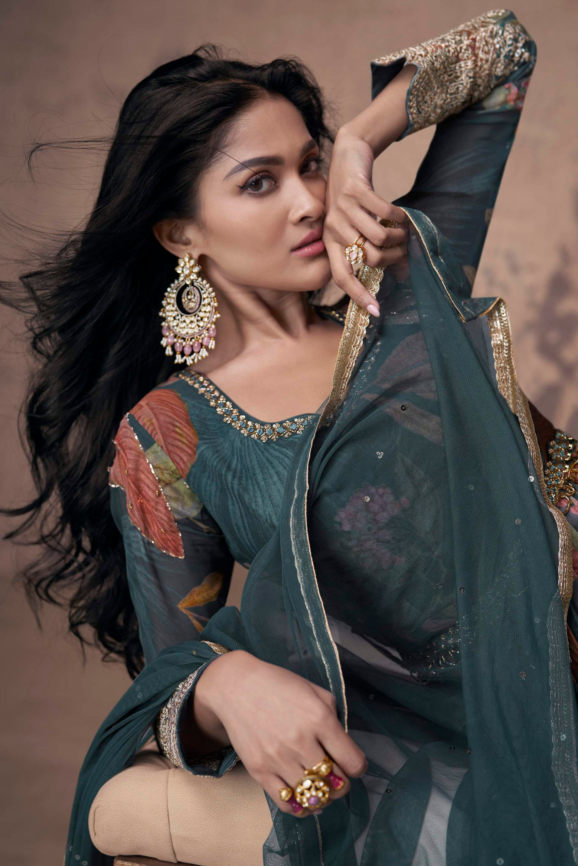 Reception-Wedding Special Teal Blue Real Georgette Pakistani Anarkali Dresses With Dupatta