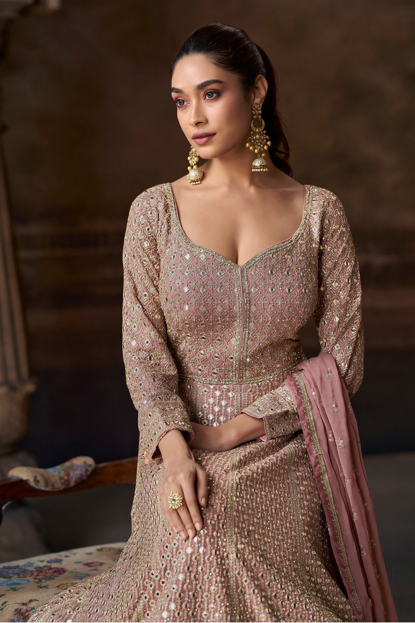 Beautiful Long Indian Anarkali Gown With Dupatta Real Georgette Suit 