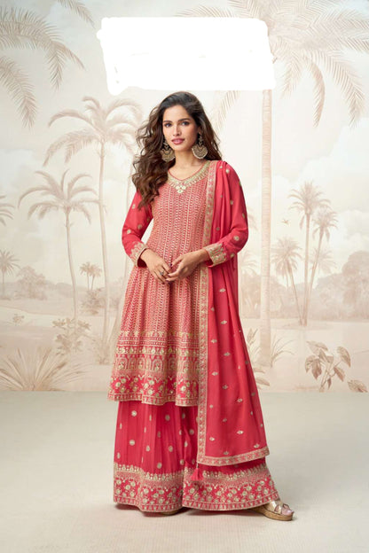 Pink Ethnic Style Wedding Palazzo Suit 