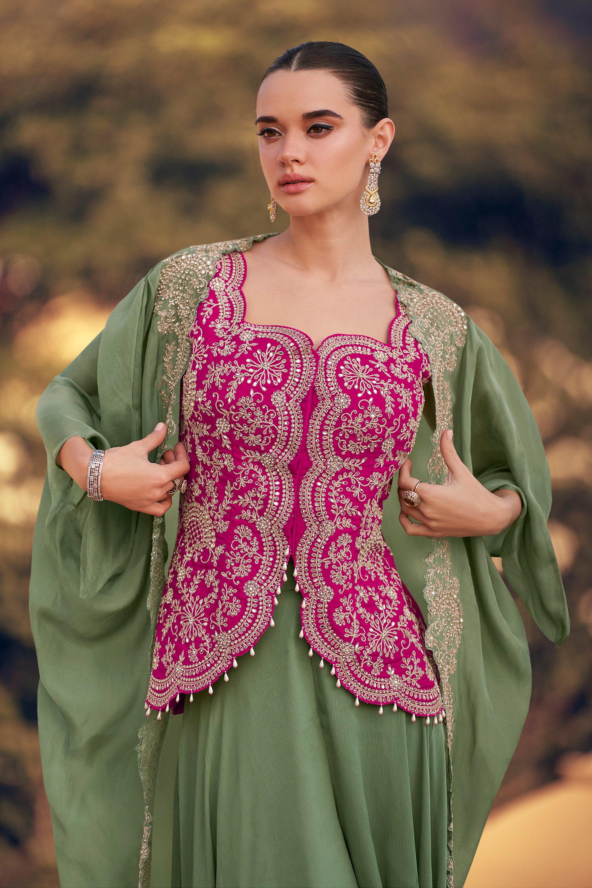 Premium Western Silk Suit For Women With Sage Green Dupatta