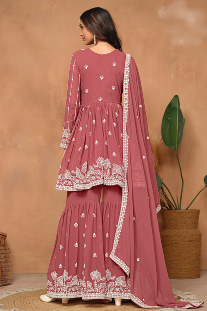 Wedding wear sharara kurti with embroidery and Dupatta