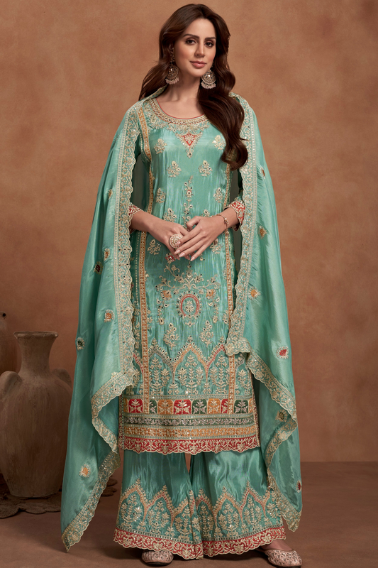 Ethnic Style Ready to Wear Heavy Embroidered Palazzo Suit 