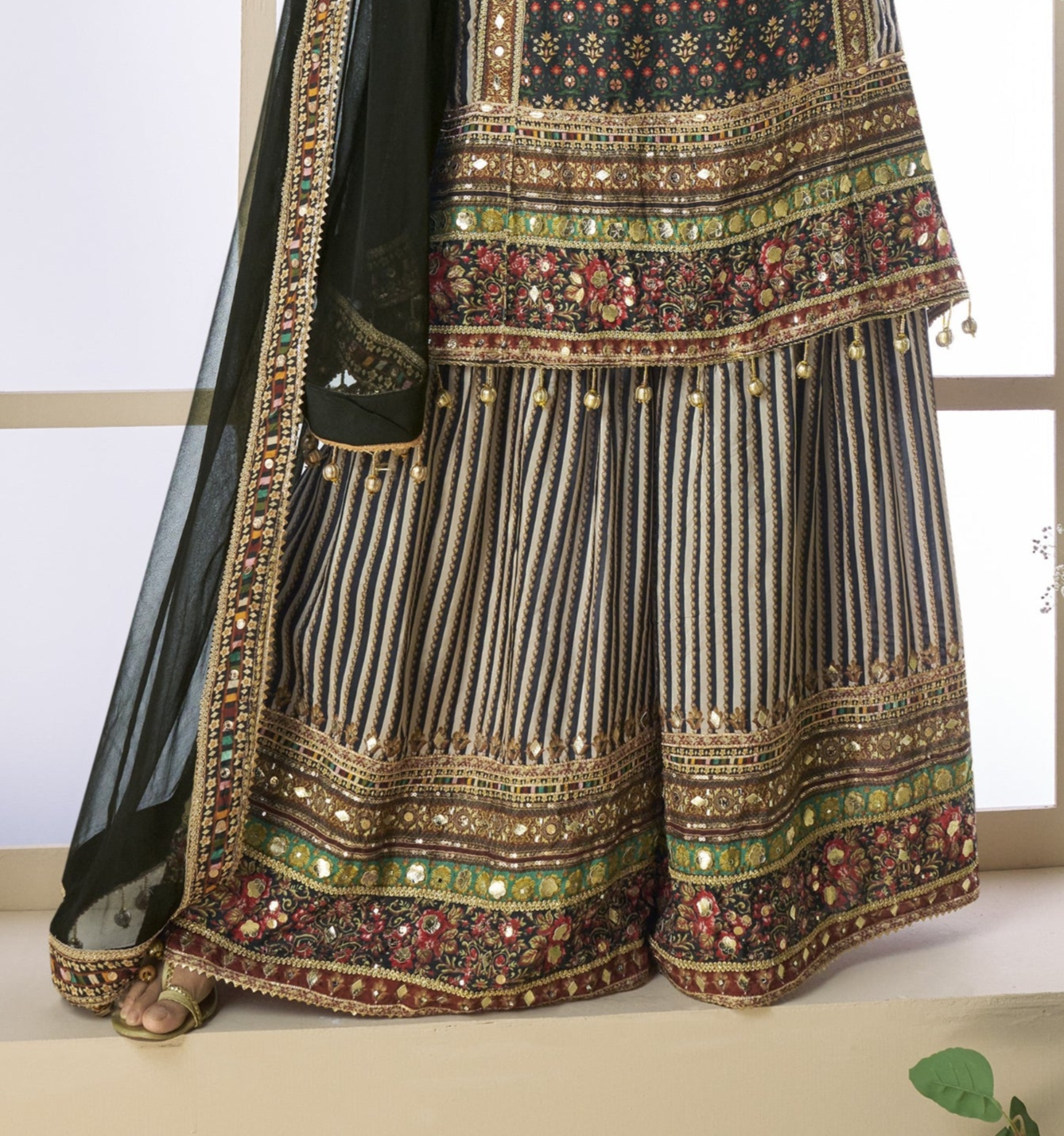 Embroidered Gray Designer Traditional Look Palazzo Suit  