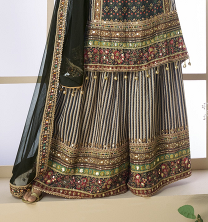 Embroidered Gray Designer Traditional Look Palazzo Suit  