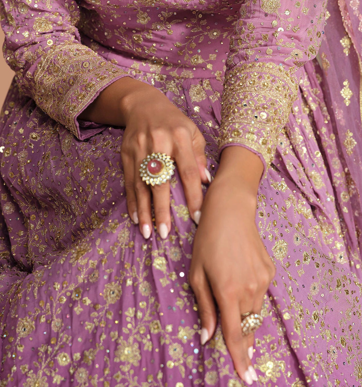 Pink Anarkali Gown Georgette With Dupatta For USA Women's Wear Suit