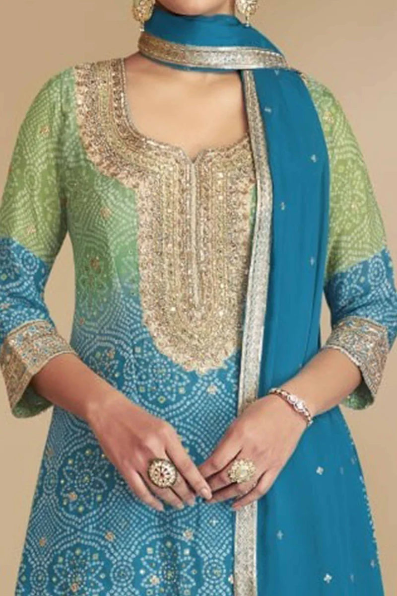 Traditional Designer Chinon Salwar Kameez Palazzo Suit