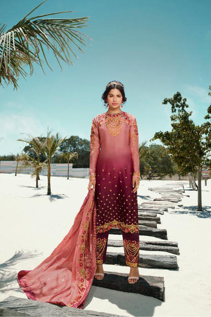 Wine and Pink Salwar Kameez with Embroidered Dupatta - Front View Plus Size Ethnic Wear