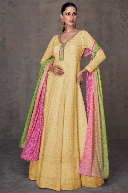 Traditional Yellow Anarkali Gown With Dupatta For Indian Ceremonies And Weddings