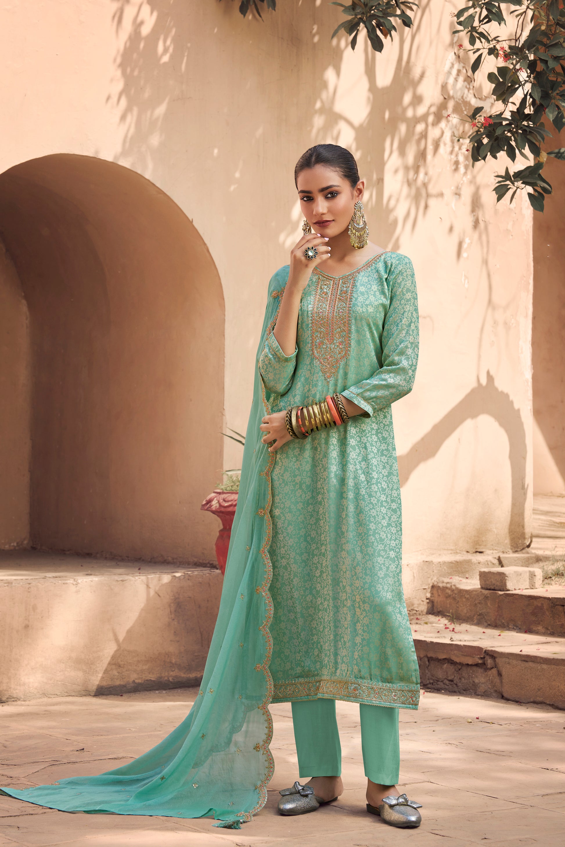 Sky blue shalwar kameez ladies full front view