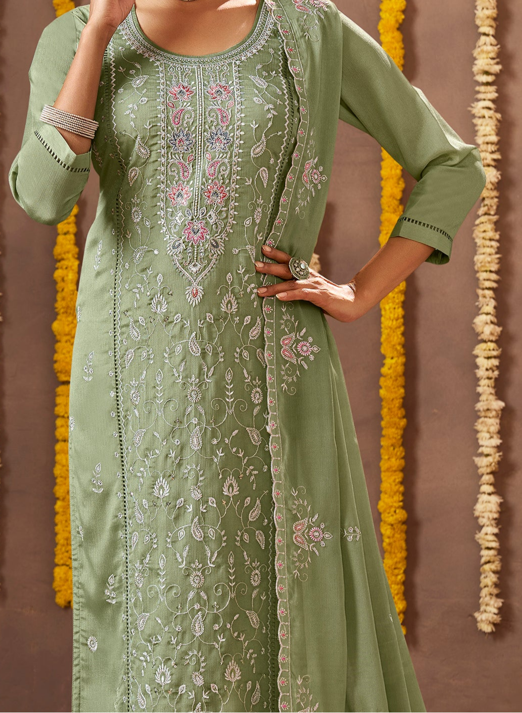 Festive Indian Designer Digital Print Gown Suit ideal for parties and special events.