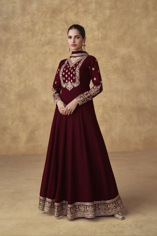Indian-Pakistani Wedding Embroidered Worked Full Long Anarkali Gown Suit 