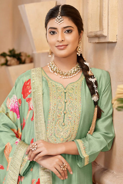 Green Anarkali Gown Silk Suits With Dupatta For USA Weddings