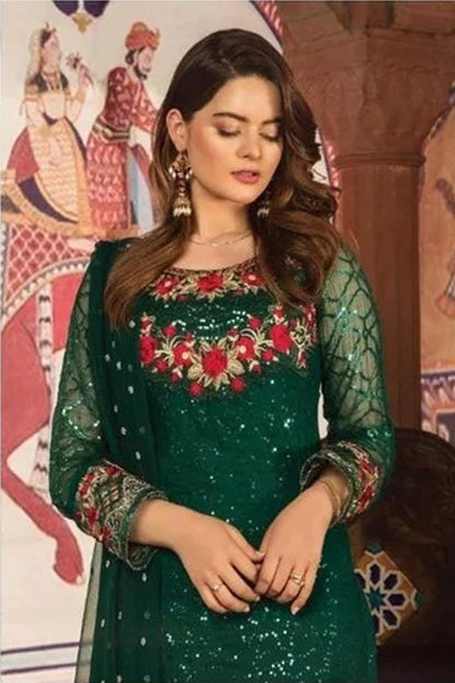 Wedding Reception Dark Green Salwar Kameez With Western Touch