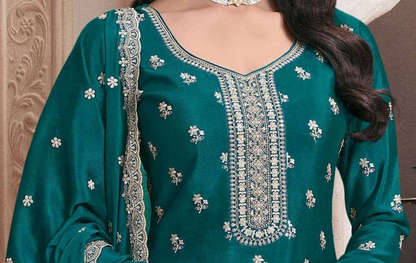 Pakistani Indian-Style Salwar Kameez With Embroidery and Designer Palazzo Pants.