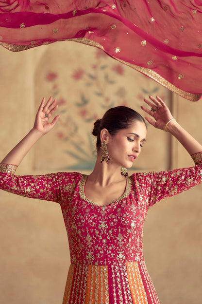 Red Anarkali Dress for Wedding With Georgette Dupatta For Wedding Party Wear