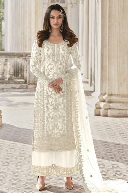 White Stitched Salwar Kameez Dupatta Dress for Women's 