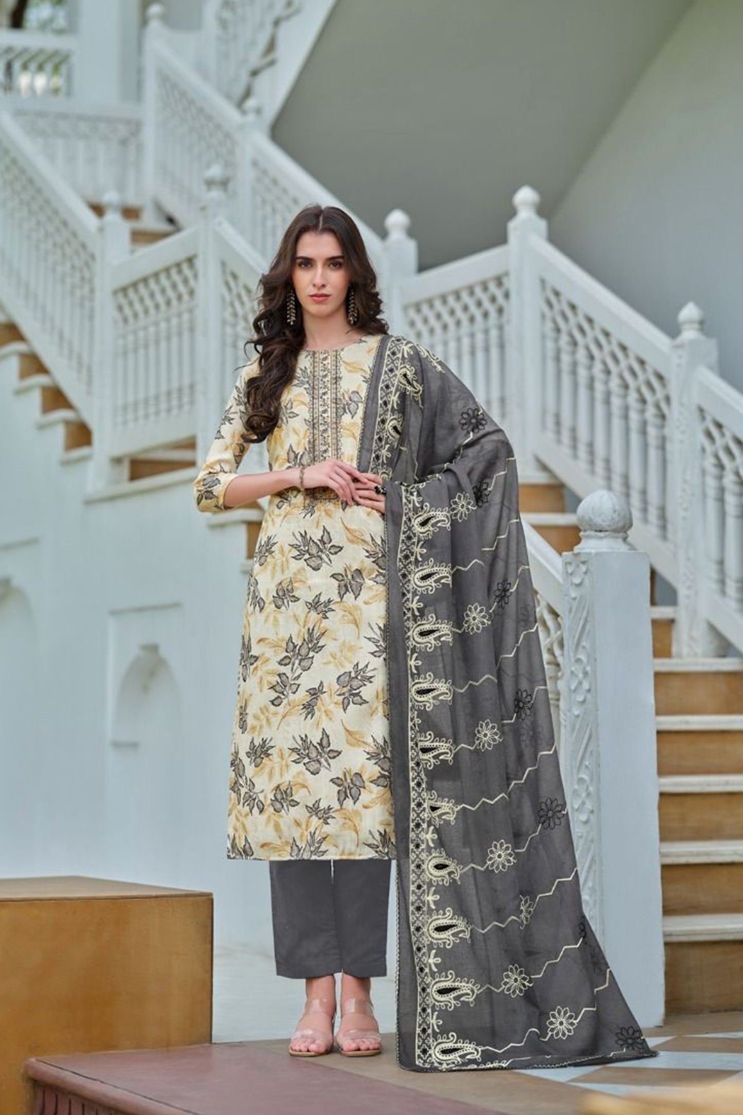 Pakistani designer cotton printed shalwar suit with embroidery work
