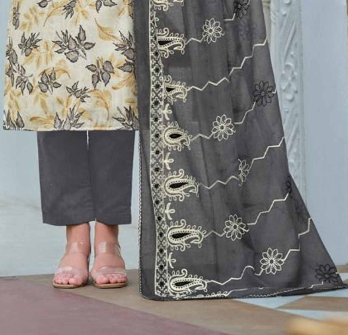 Pakistani designer cotton printed shalwar suit with embroidery work
