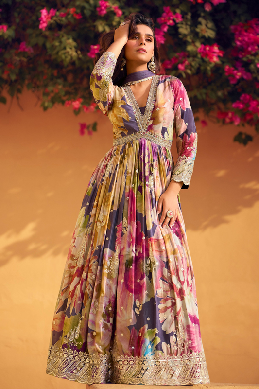 Premium Anarkali for Women's Wear Premium Chinon & Silk Suits With Dupatta 