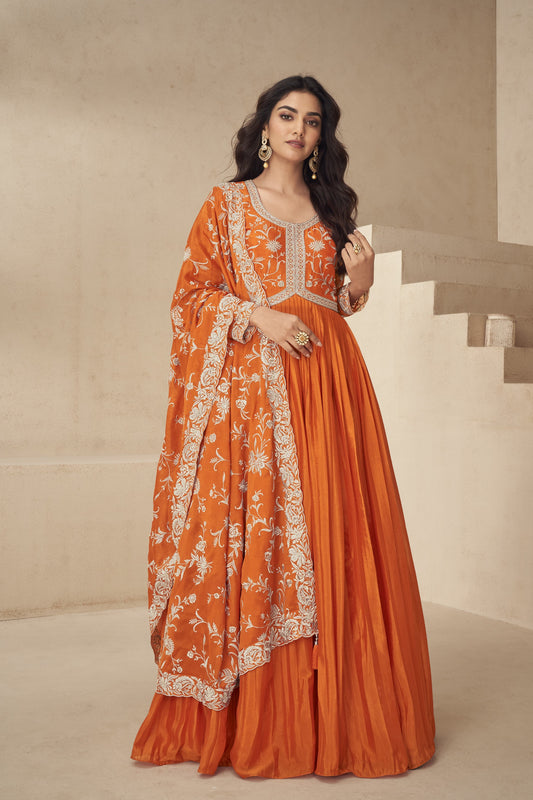 Anarkali Dress Floral​ Suit With wmbroidery Worked Dupatta For Her 