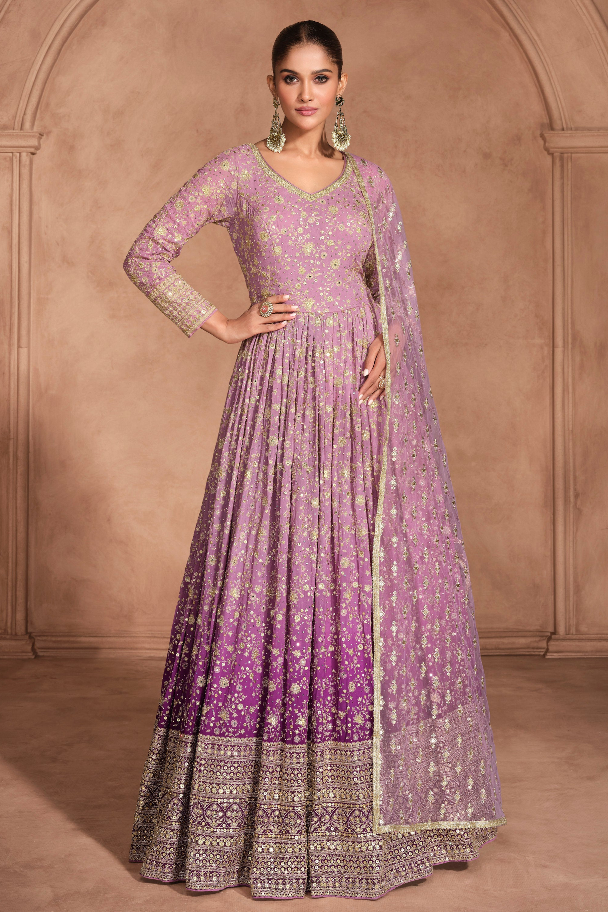 Pink Anarkali Gown Georgette With Dupatta For USA Women's Wear Suit