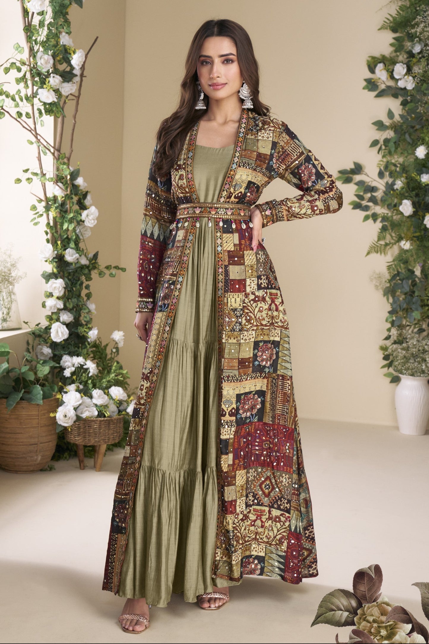 Sage Green Wedding Special Anarkali Gown for UK Sage Green / 8-US M (40)