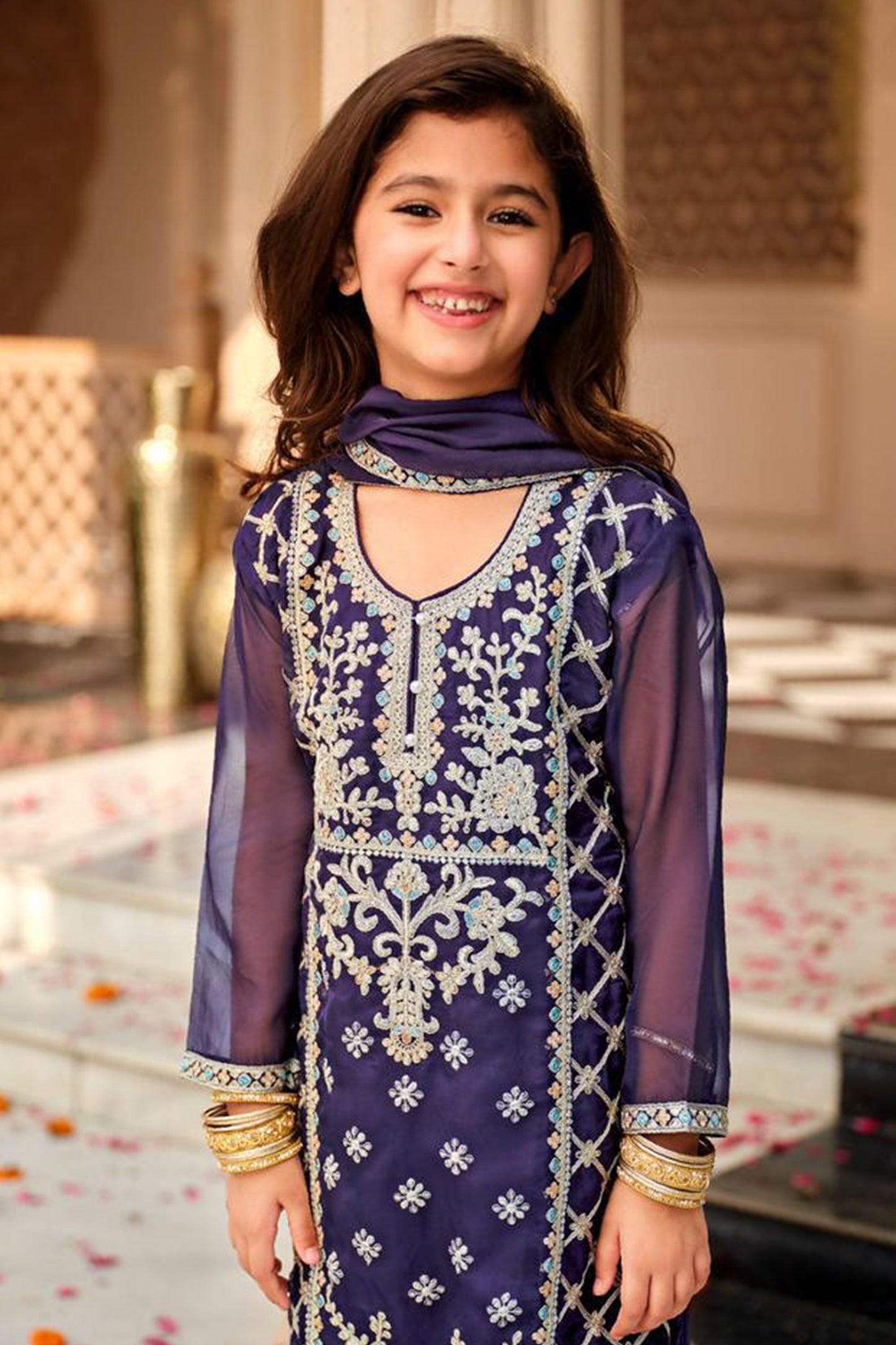 Indian Designer Heavy Embroidered Silk Kids Suit