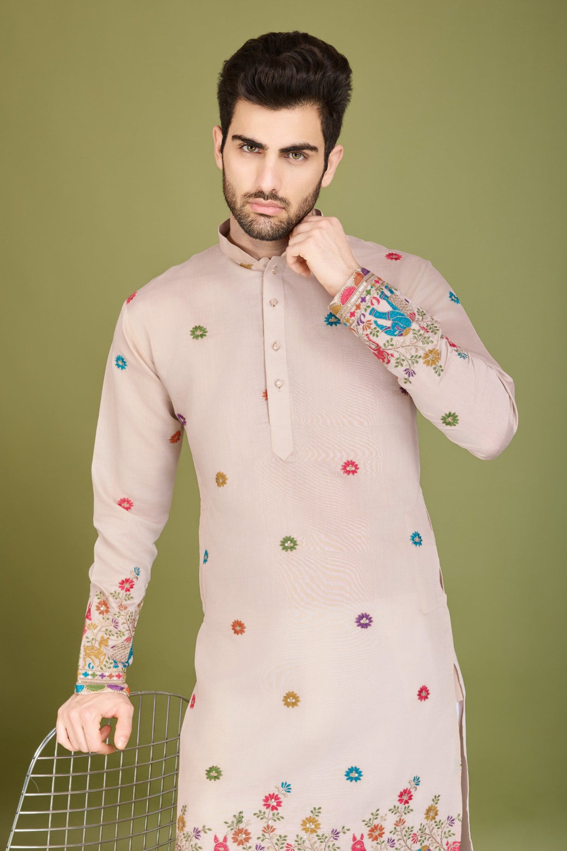 Mens Kurta Clothes Featuring Sequence Embroidered Work
