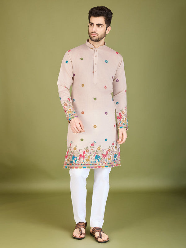 Mens Kurta Clothes For Festive Wear In Peach