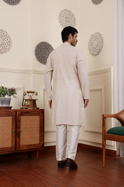 grey kurta for men in light grey modal silk