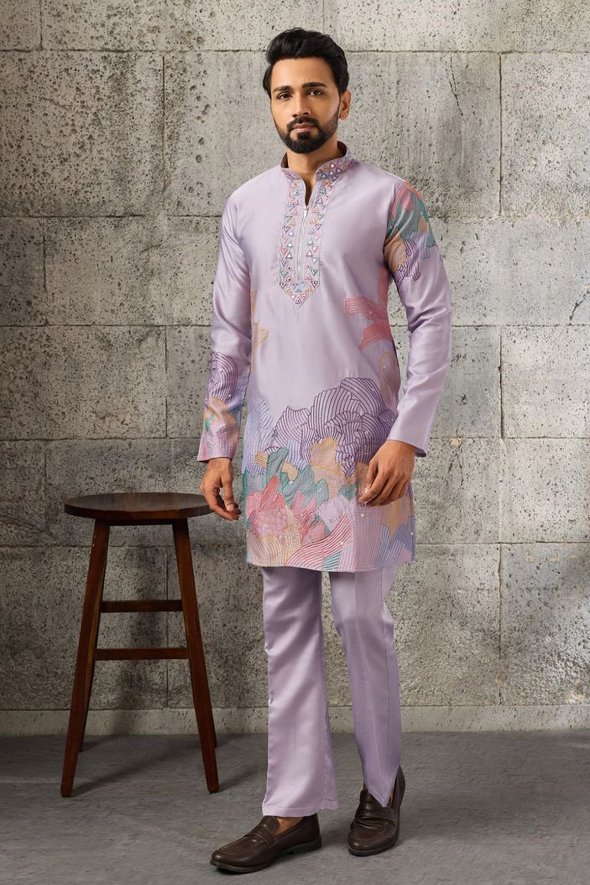 Lavender Men's Kurta For Reception Wear Pajama Suit