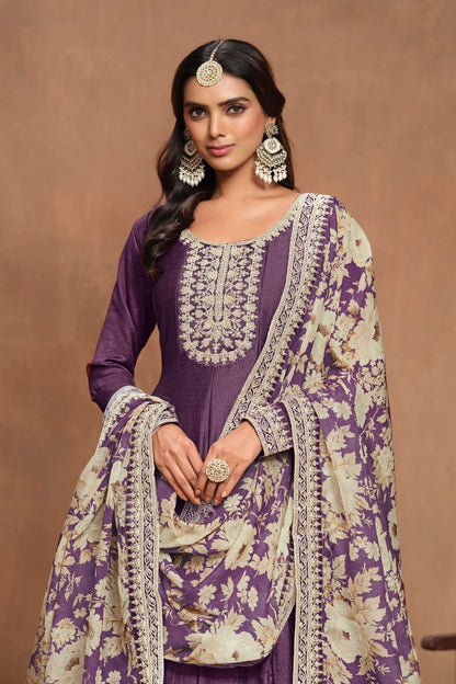 Latest Purple Anarkali Gown with Matching Dupatta for Eid & Diwali Party Wear Suit