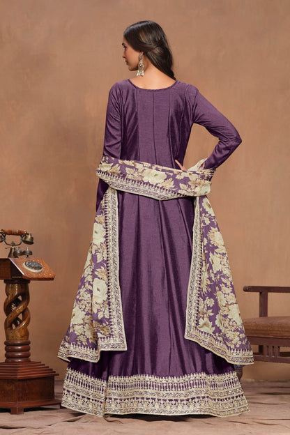 Latest Purple Anarkali Gown with Matching Dupatta for Eid & Diwali Party Wear Suit