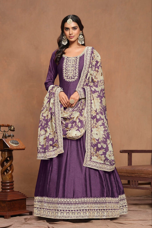 Latest Purple Anarkali Gown with Matching Dupatta for Eid & Diwali