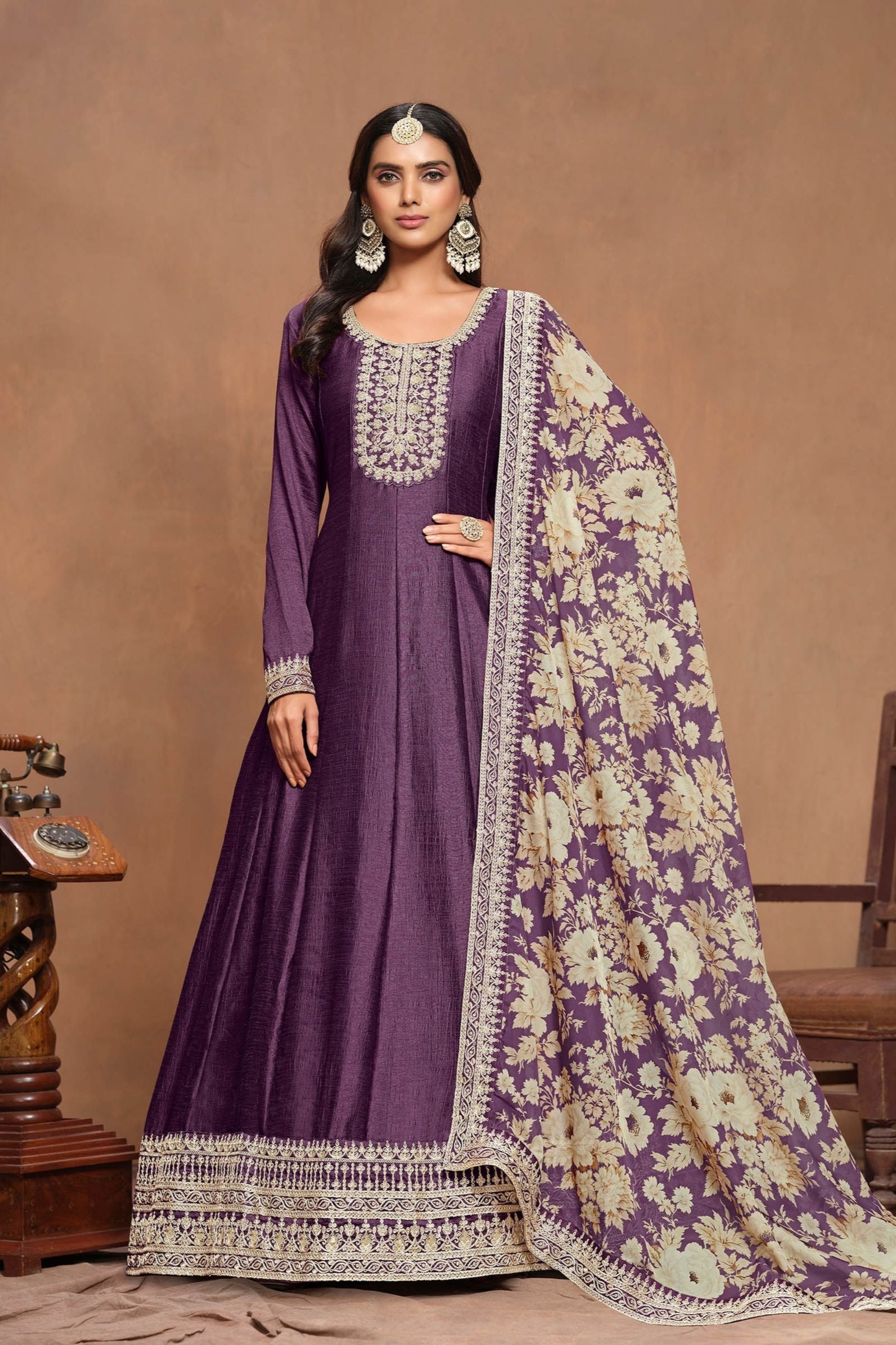 Latest Purple Anarkali Gown with Matching Dupatta for Eid & Diwali