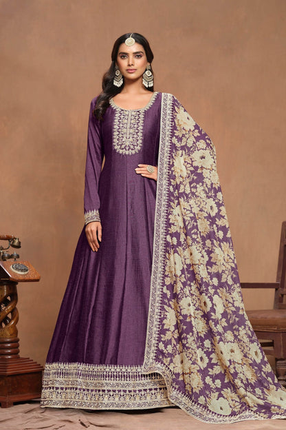 Latest Purple Anarkali Gown with Matching Dupatta for Eid & Diwali
