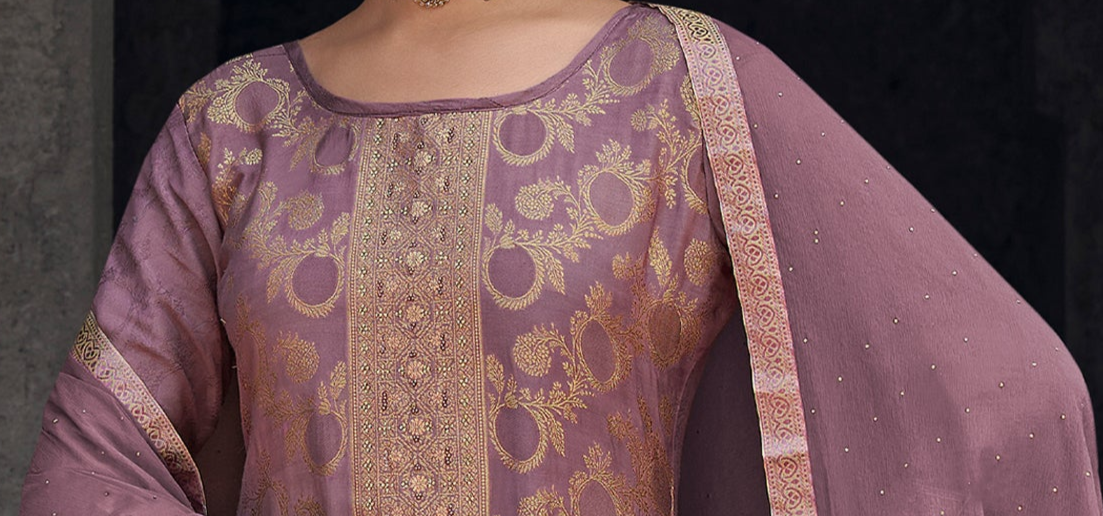 Close-up of diamond hand work on lavender salwar kameez