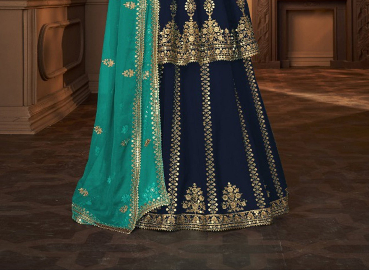 designer lehenga choli embroidery texture close-up