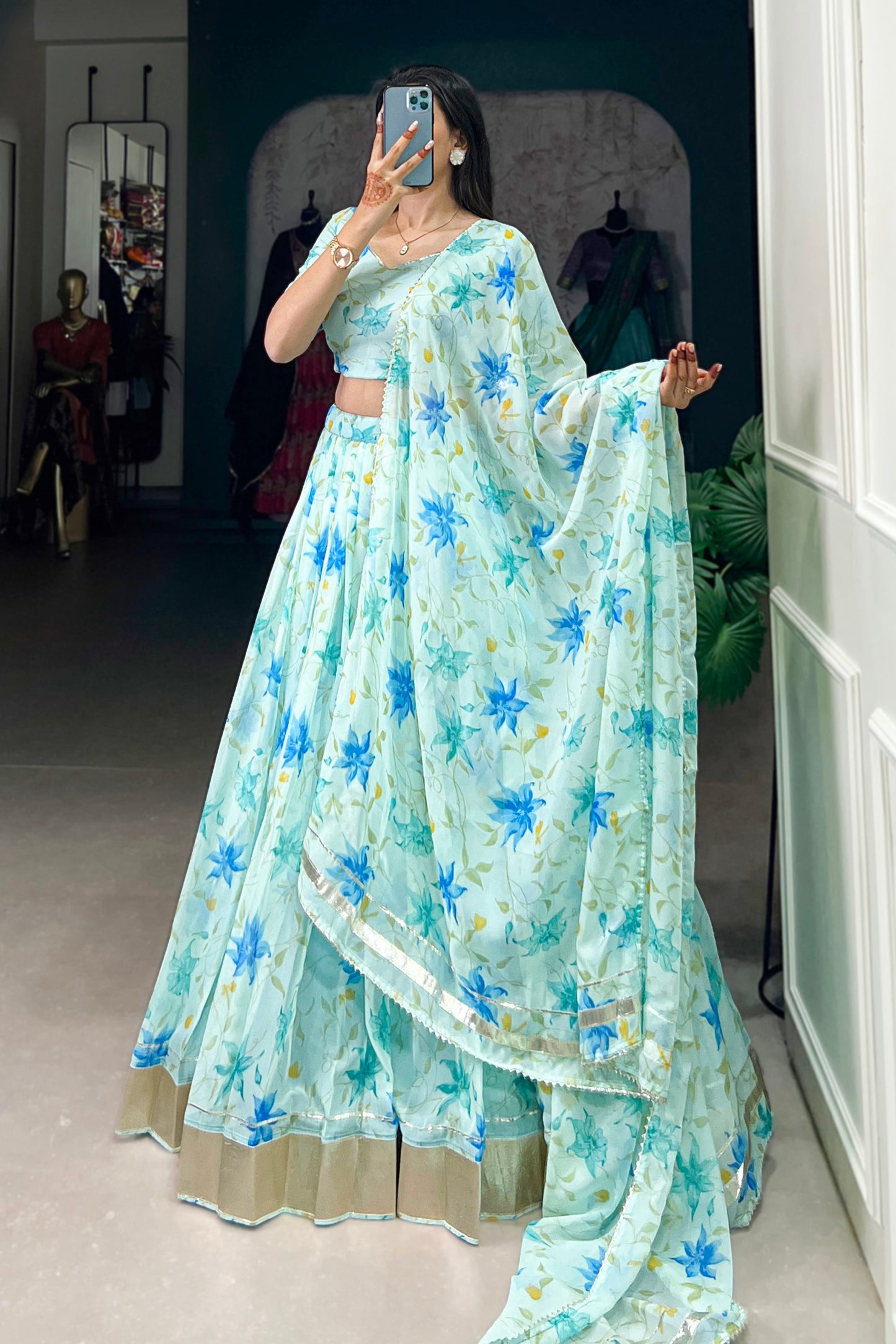 sky blue lehenga,plus size available,Comfort Fit,Premium Fabric,Express Delivery.