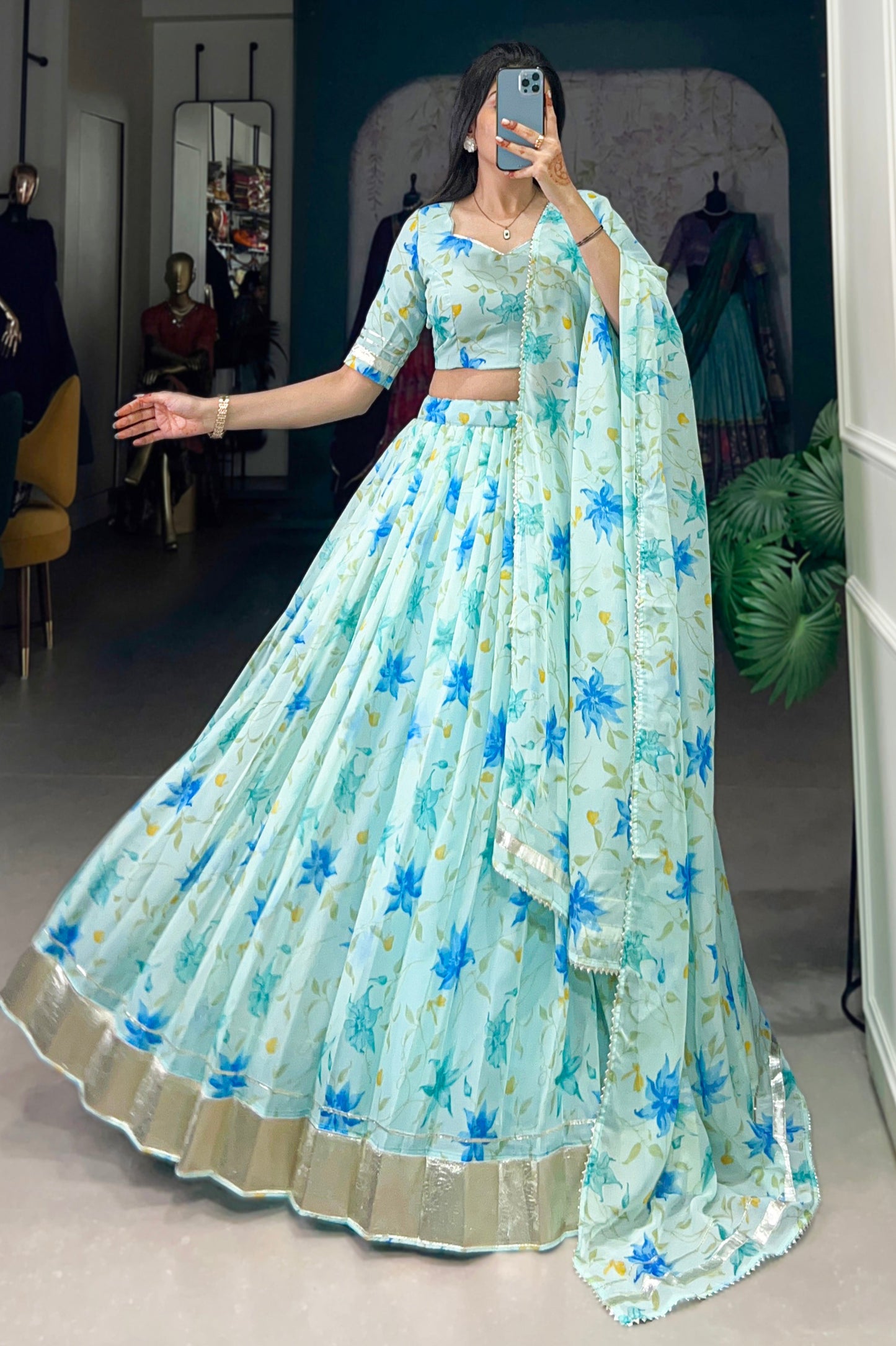 sky bluelehenga,plus size available,Comfort Fit,Premium Fabric,Express Delivery.