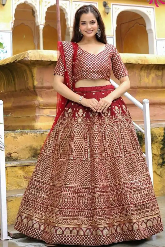 MAroon Lehenga Choli with thread and sequins embroidery work