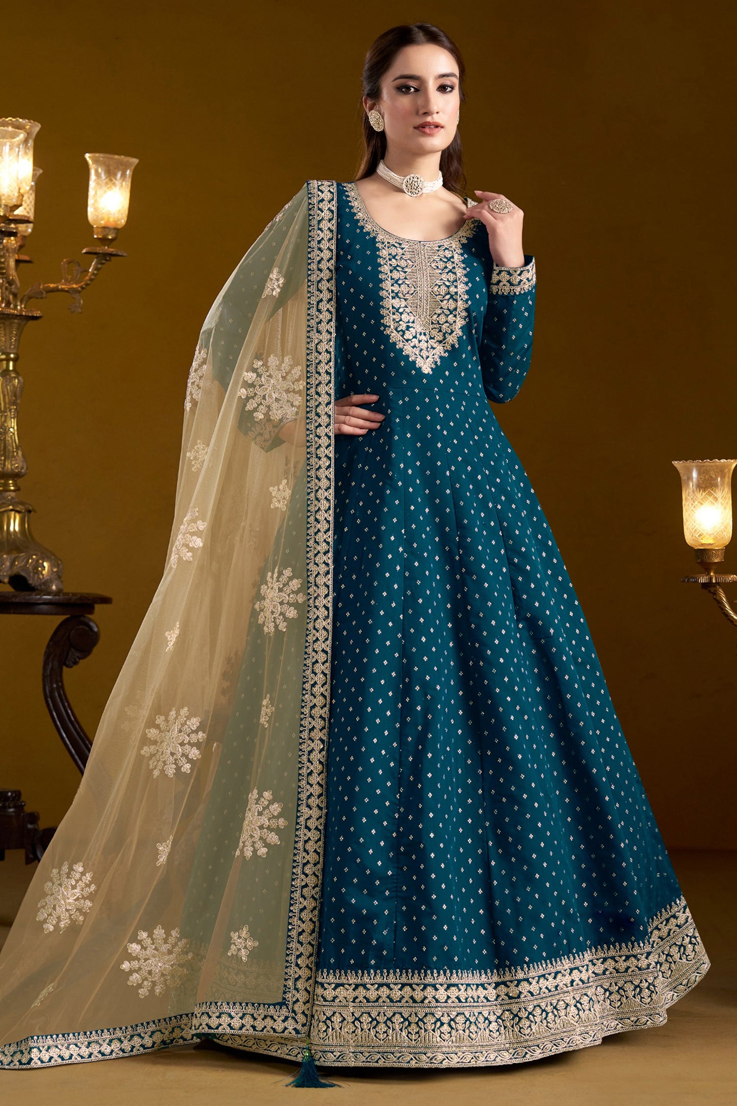 Indian Anarkali Gown With Heavy Embroidery For Wedding Reception Party Wear