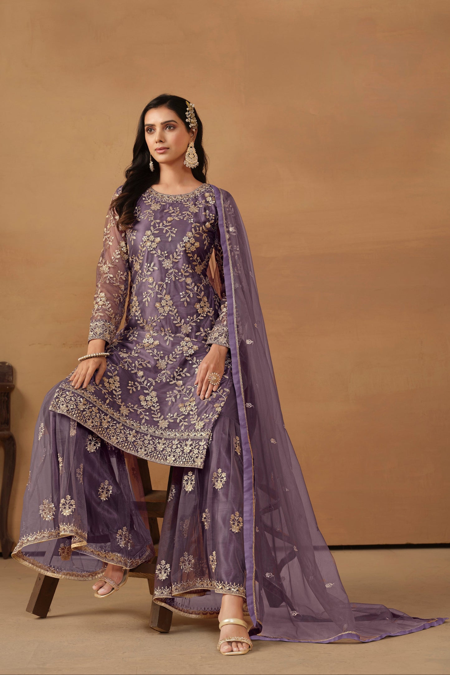 Levender sharara suits for wedding wear styling