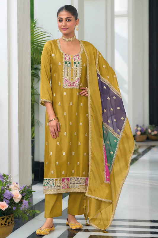 dark yellow haldi salwar kameez front full view