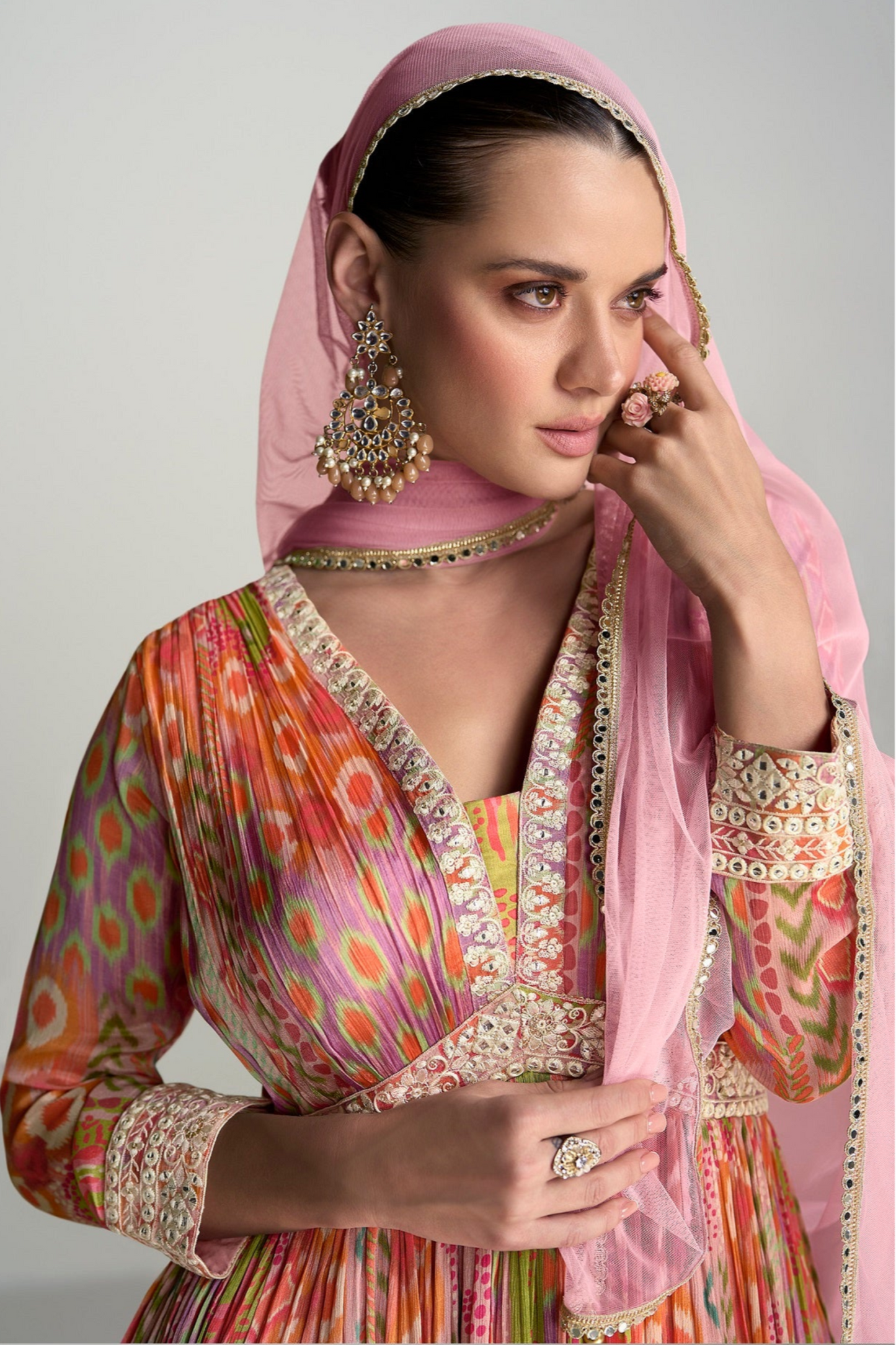 Full Flared Orange Pakistani Anarkali Gown For Eid-Ramzan Party Wear Suit