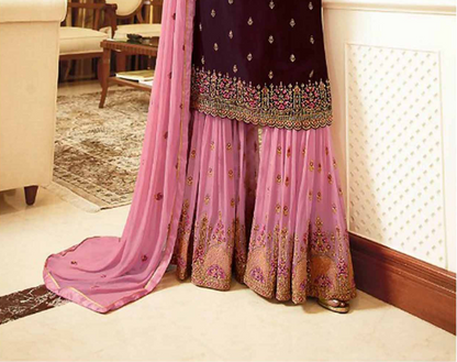 Modern sharara suit in wine color